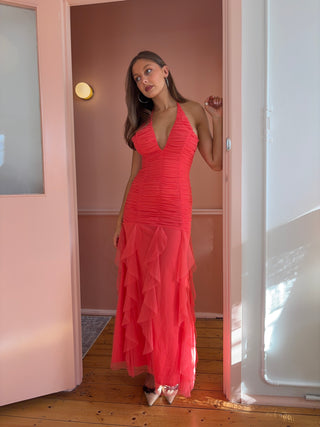 Vintage Morgan & Co Ruffle Coral Gown – The Boutique by Are Kae